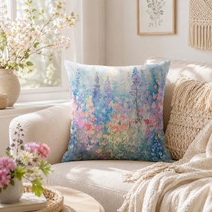 Pastellfarbene Aquarell-Wildblumenwiese Kissen