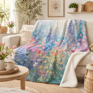 Pastellfarbene Aquarell-Wildblumenwiese Sherpadecke