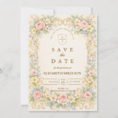 Pastellfarbene Barock-Garten-Quinceañera Save The Date (Vorderseite)