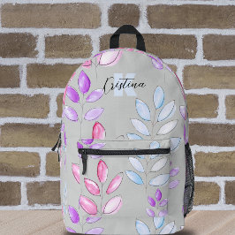 Pastellfarbene Blätter mit Handgemälde auf Grau Bedruckter Rucksack
