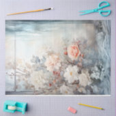 Pastellfarbene, blaue Pfirsichfarben Weiße Blume Seidenpapier (Basteln)