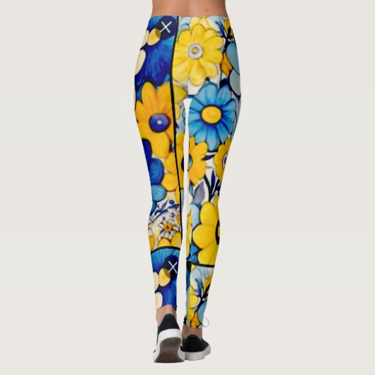 pastellfarbene Blume Blumenmuster Leggings (Rückseite)