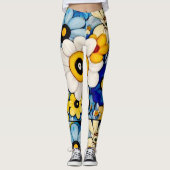 pastellfarbene Blume Blumenmuster Leggings (Vorderseite)