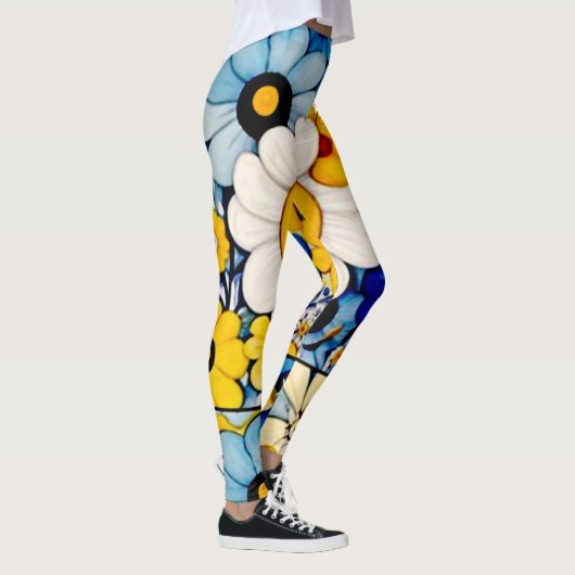 pastellfarbene Blume Blumenmuster Leggings (Rechts)