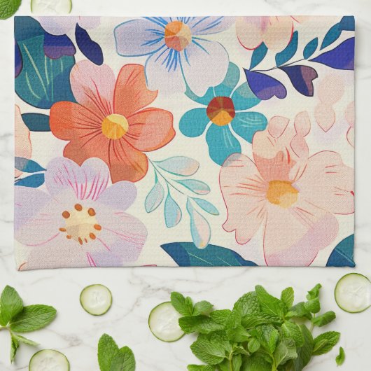 Pastellfarbene Blume Geschirrtuch (Gefaltet)