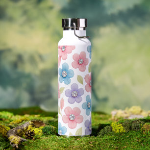 pastellfarbene Blume mit Diamantmustern, mädchenha Trinkflasche