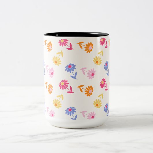 Pastellfarbene Blume Nahtloses Muster Zweifarbige Tasse (Mittel)