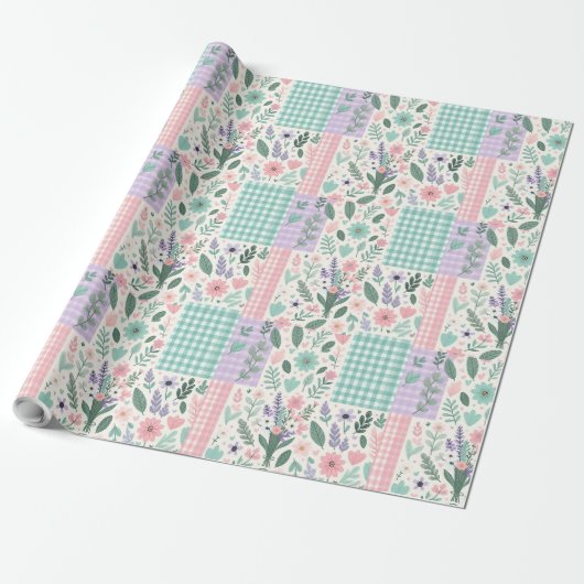 Pastellfarbene Blumen-Patchwork-Geschenkpapier Geschenkpapier (Ungerollt)