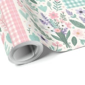 Pastellfarbene Blumen-Patchwork-Geschenkpapier Geschenkpapier (Rolleneckpunkt)