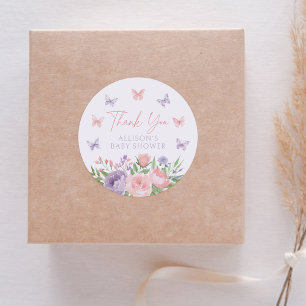 Pastellfarbene Blumen-Schmetterling-Baby-Party Runder Aufkleber