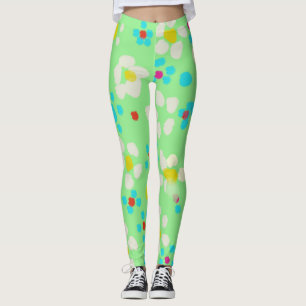 Pastellfarbene Blumen- und Punkte-Mintgrüne Leggin Leggings