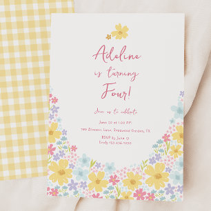 Pastellfarbene Blumen Wilde Blumen Kinder Geburtst Einladung