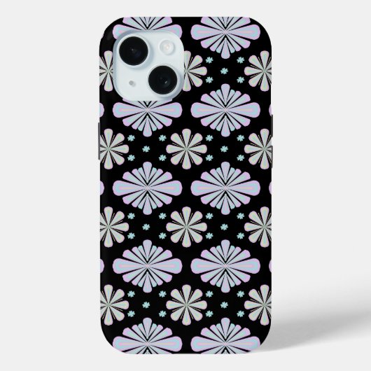 Pastellfarbene Blumenelemente auf schwarzem Hinter Case-Mate iPhone Hülle (Rückseite)