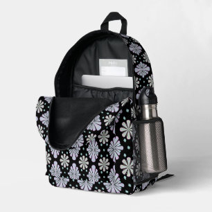 Pastellfarbene Blumenformen auf schwarzem Hintergr Bedruckter Rucksack