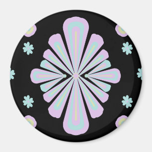 Pastellfarbene Blumengestalten auf schwarzem Hinte Magnet