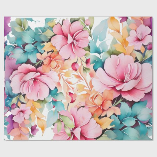 pastellfarbene Blumenkunst Geschenkpapier (Flach)