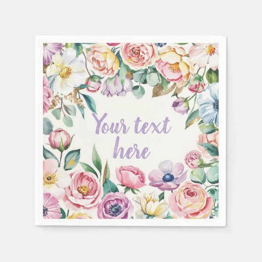 Pastellfarbene Blumenmuster Personalisierter Text Serviette (Vorderseite)