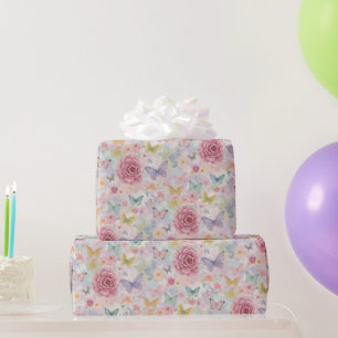Pastellfarbene Blumenschmetterlinge / Sanfter Gart Geschenkpapier