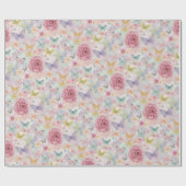 Pastellfarbene Blumenschmetterlinge / Sanfter Gart Geschenkpapier (Flach)