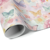 Pastellfarbene Blumenschmetterlinge / Sanfter Gart Geschenkpapier (Rolleneckpunkt)