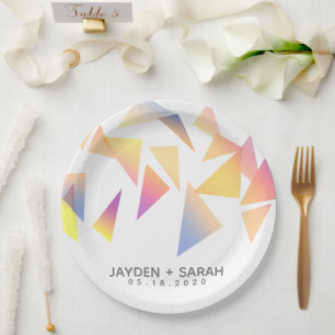 Pastellfarbene bunte Konfetti Weiße Hochzeit Pappteller