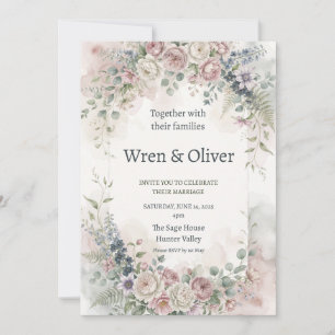 Pastellfarbene Cottage-Garten-Hochzeitseinladung Einladung