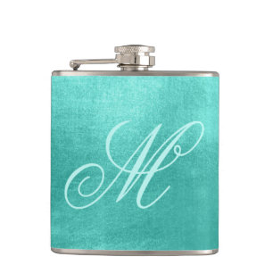 Pastellfarbene Fancy-Monogramm Glänzende Türkis-Fo Flachmann
