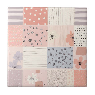 Pastellfarbene Floral Patchworkdecke in Rosa und B Fliese