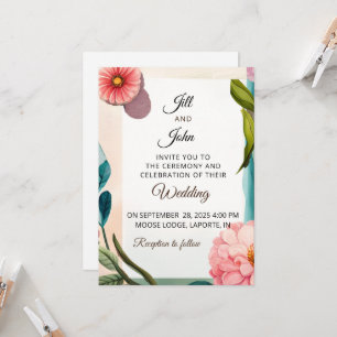 Pastellfarbene Florale Hochzeitseinladung Rosa Tea Einladung