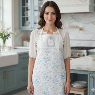 Pastellfarbene Florale Personalisierte Monogramm Schürze