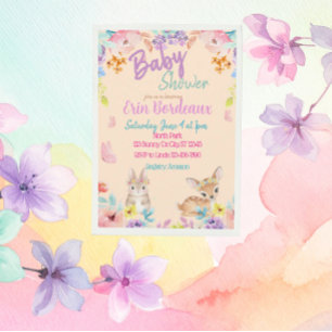 Pastellfarbene Florale Wald-Babyparty Einladung