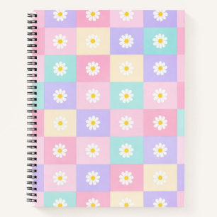 Pastellfarbene Gänseblümchen-Karo-Notizbuch Notizblock