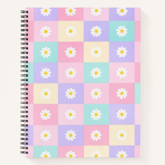 Pastellfarbene Gänseblümchen-Karo-Notizbuch Notizblock