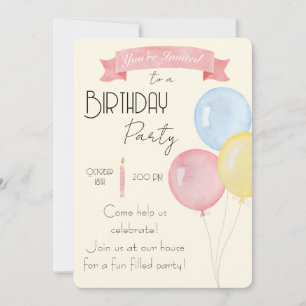 Pastellfarbene Geburtstagsballons Party-Einladung  Einladung