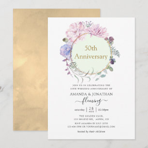 Pastellfarbene geometrische Pfingstrosen 50. Hochz Einladung