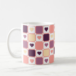 Pastellfarbene geometrische Schachbrett-Herzen-Tas Kaffeetasse