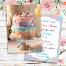 Pastellfarbene Glas-Geburtstagstorte mit Kirschen