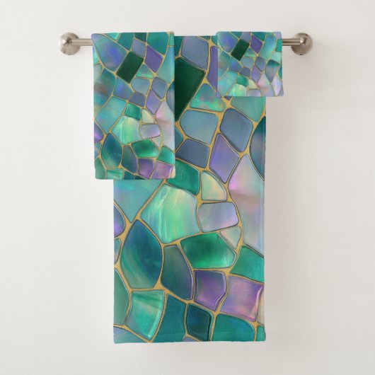 Pastellfarbene Glasmosaikmuster Badhandtuch Set (Insitu)