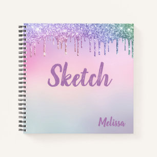 Pastellfarbene Glitter-Tropfen-Monogramm-Skizzenbu Notizblock