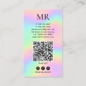 Pastellfarbene holografische Monogramm und QR-Code Visitenkarte (Rückseite)