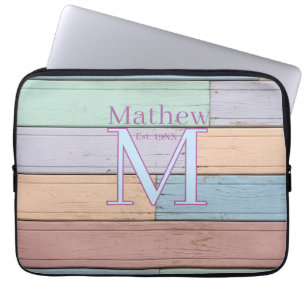 pastellfarbene Holz rustikales Monogramm gegr. Jah Laptopschutzhülle