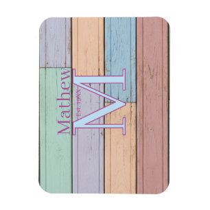 pastellfarbene Holz rustikales Monogramm gegr. Jah Magnet