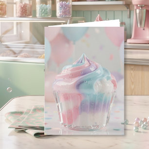 Pastellfarbene Kristall-Cupcake-Geburtstag Karte