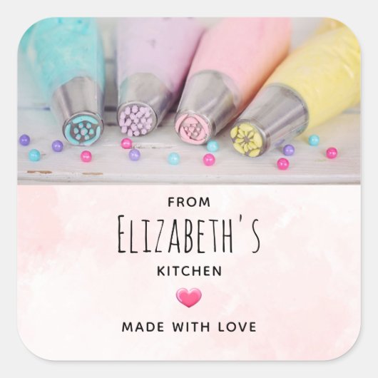 Pastellfarbene Kuchendekorationen - Küchen Quadratischer Aufkleber (Vorderseite)