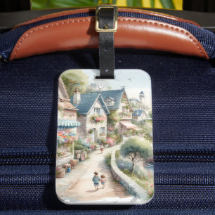 Pastellfarbene Küsten-Cottage-Dorf-Flucht Gepäckanhänger