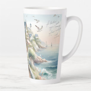Pastellfarbene Küsten-Cottage-Dorf-Flucht Milchtasse