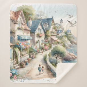 Pastellfarbene Küsten-Cottage-Dorf-Flucht Sherpadecke