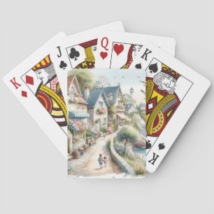 Pastellfarbene Küsten-Cottage-Dorf-Flucht Spielkarten