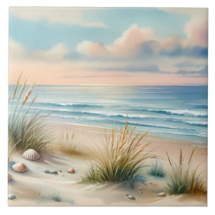 Pastellfarbene Küsten-Dünen Aquarell Fliese
