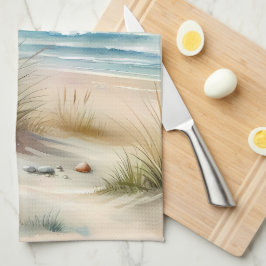 Pastellfarbene Küsten-Dünen Aquarell Geschirrtuch